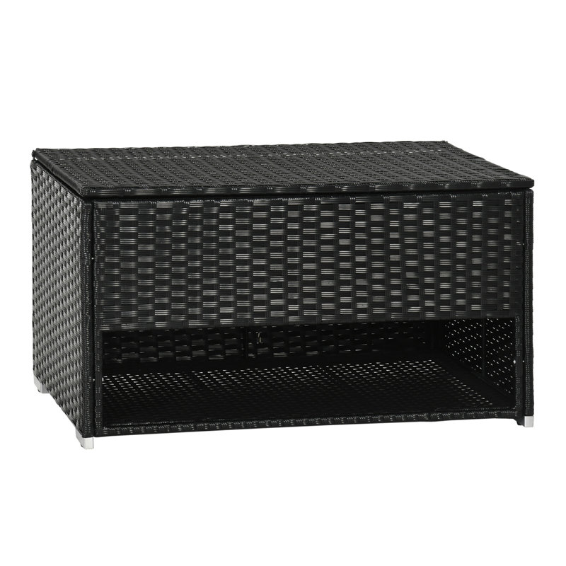 Outsunny Outdoor Deck Box & Shoe Storage, PE Rattan Wicker Towel Rack With Liner For Indoor, Outdoor, Patio Furniture Cushions, Pool, Toys, Garden Tools, Black