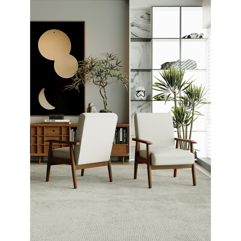 Bridgeview Upholstered Accent Chair Armchair with Solid Wood Frame，Set of 2, Faux Leather