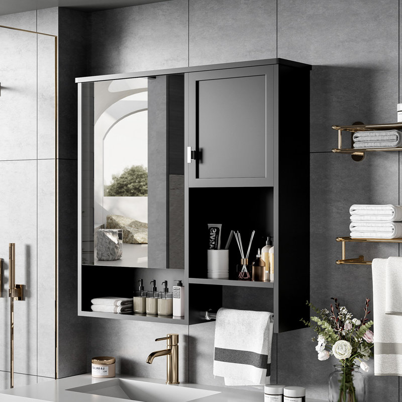 Modern Wall Mounted Bathroom Medicine Cabinet, Black