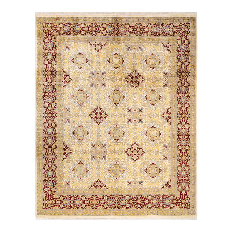 Tapis ivoire noué à la main de conception unique 8 pi 2 po x 10 pi 3 po Keenan