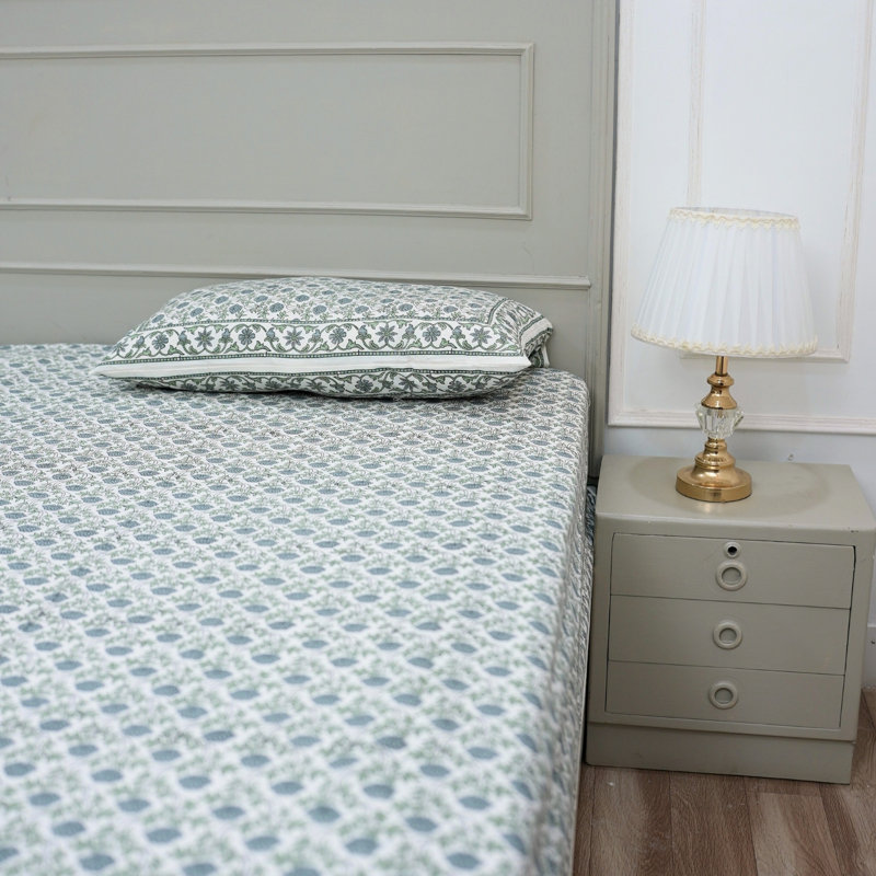 Fabdivine Pure Cotton Bedsheet Set – Handcrafted Comfort with Matching Pillow Covers, Tribal, Full Flat Sheet, Blue Floral