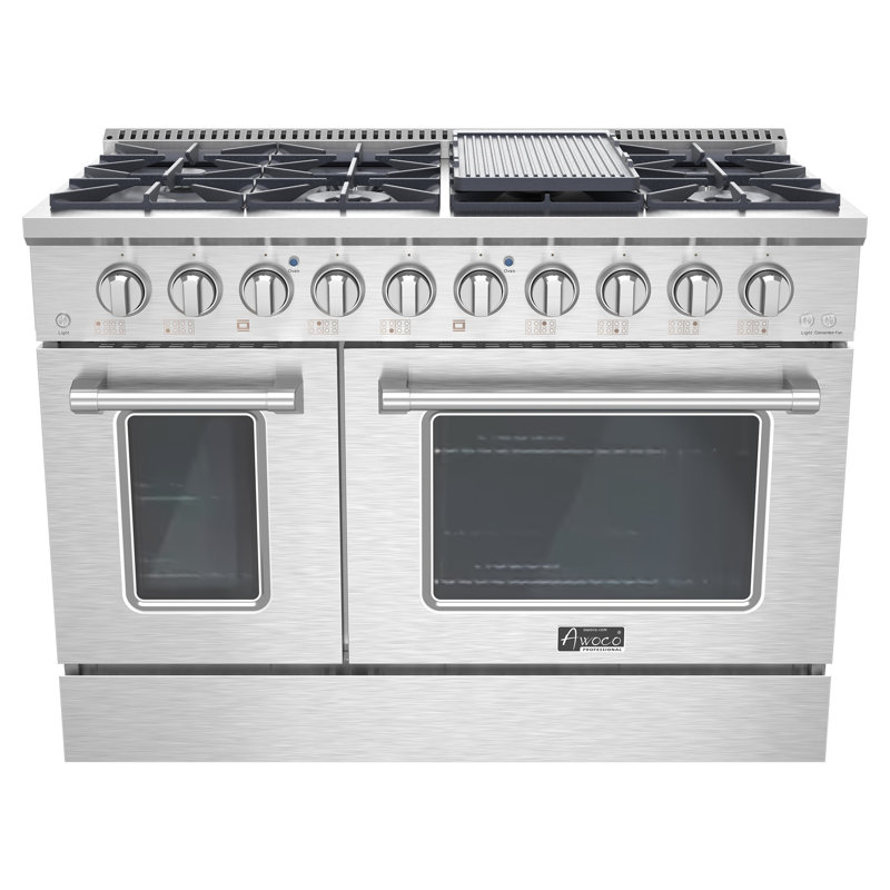 Cuisinière à gaz propane liquide Awoco 48 po, autoportante, en acier inoxydable, 6,7 pi³