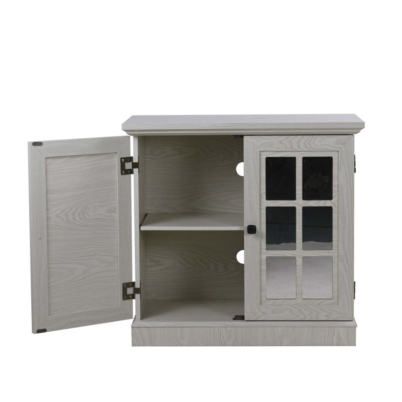 Buffet de rangement avec 2 portes décoratives en miroir, Blanc