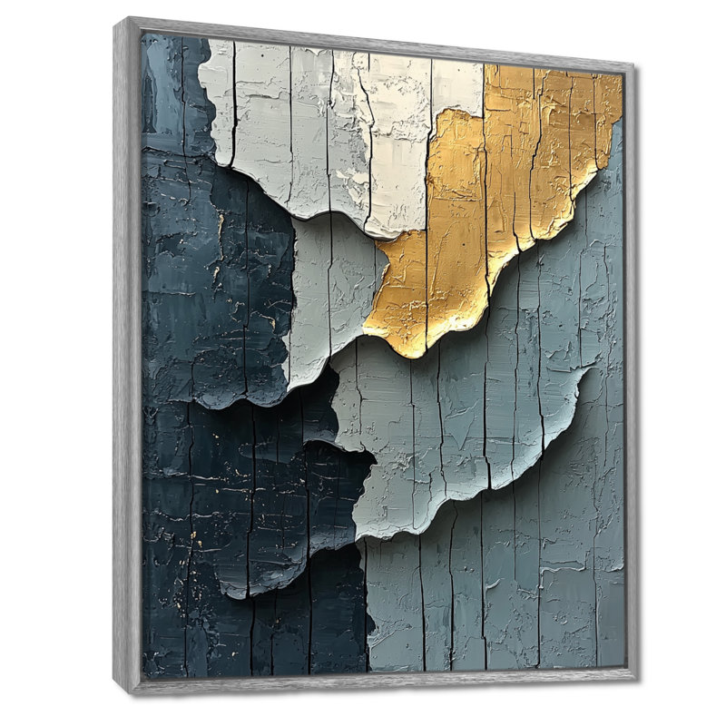 «Skiles Gold Grey», art mural moderne encadré, H 20 po x l 12 po, Reproduction avec cadre flottant, Argent argent