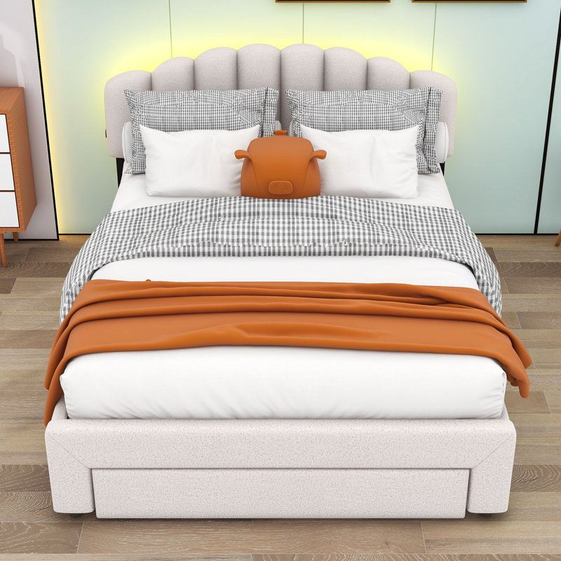 Aureliano Upholstered Platform Storage Bed, Beige