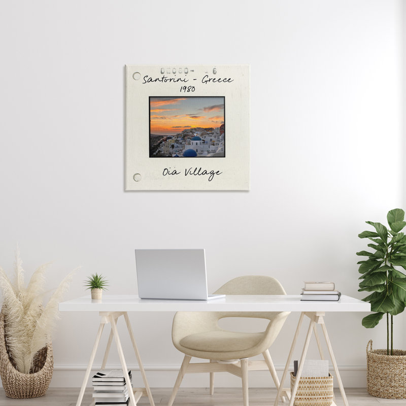 Grèce, vue sur la ville, toile par Val Rhodes, H 30 po x l 30 po