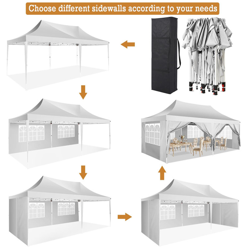 White Heavy Duty 10x20 ft Pop-Up Canopy Tent with Mesh Windows