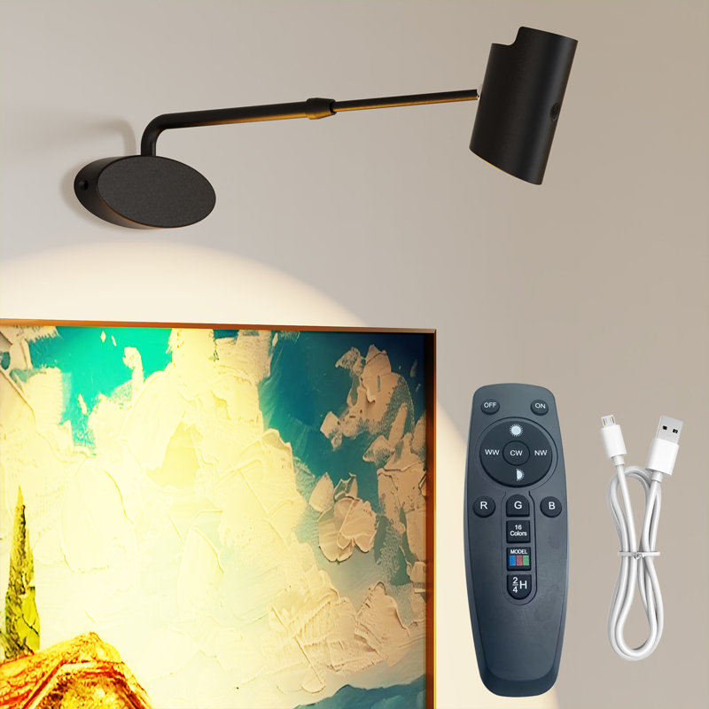 Éclairage à DEL à DEL, lumière d'art sans fil à longueur réglable, tête de lampe rotative à 360 ° à piles, éclairage d'art à intensité variable avec télécommande pour peintures