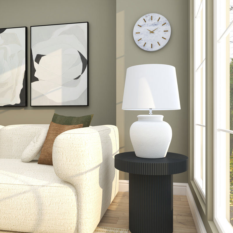 Frasilus Cement Stone Pot Inspired White Table Lamp with Textured Exterior
