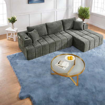 Canapé d'angle compressible avec rangement, canapé moderne en chenille de 274 cm pour la maison
