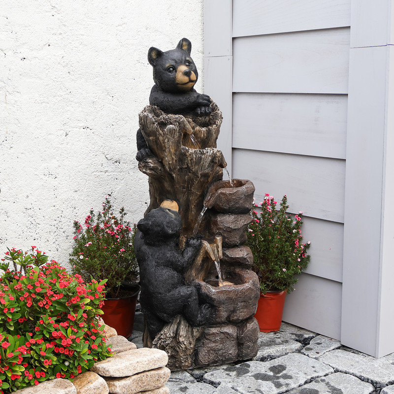 5-Tier Black Bear Climbing Tree Fountain, 40.16 in Outdoor Resin Water Feature for Patio, Yard, or Farmhouse Décor