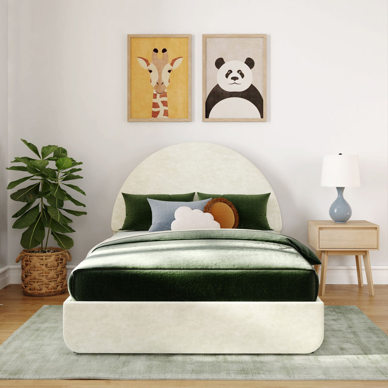 Avaah Solid Wood Panel Bed with Arch Headboard with 1 Drawer End Storage, White, Full