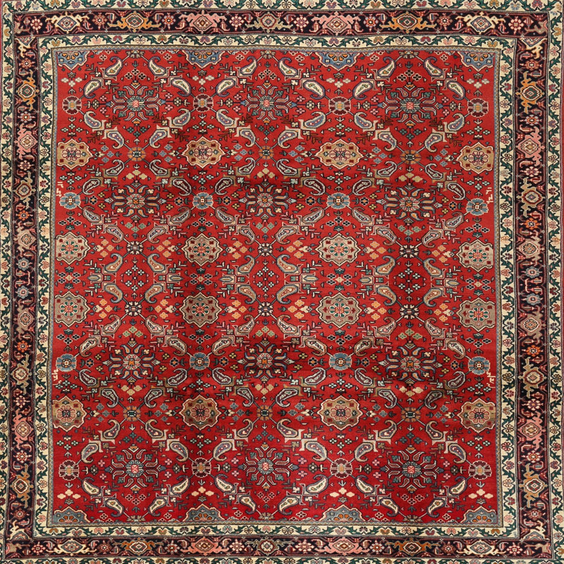 Tapis rouge/ivoire/brun traditionnel, Carré 4 pi