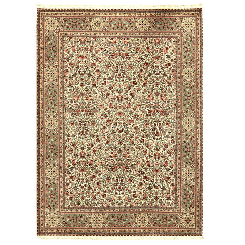Tapis ivoire et vert noué à la main de haute qualité
