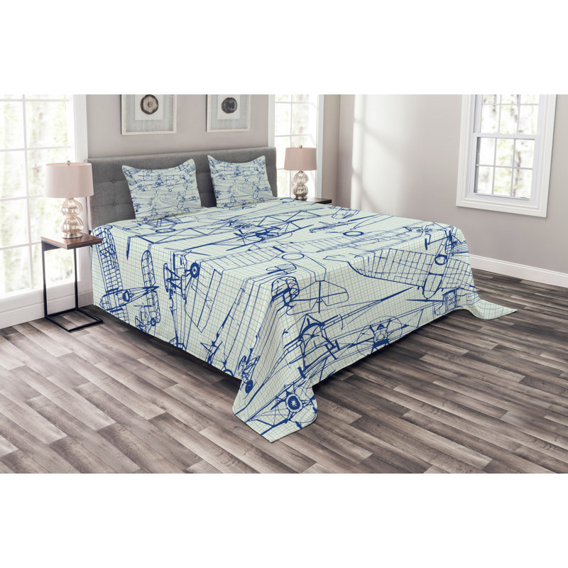 Airplane Bedspread Set with Shams, 220 x 264 cm
