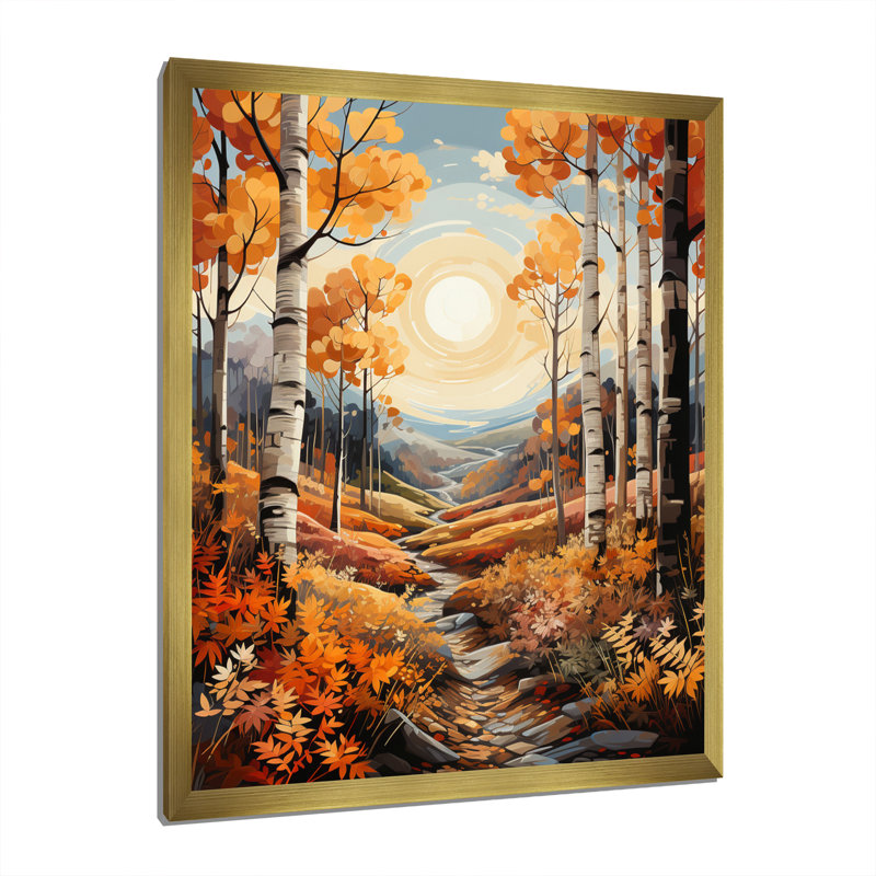 «Lykos Birch Woods Autumn Whispers IV», reproduction sur toile, H 40 po x l 30 po x P 1,5 po, Encadrement doré
