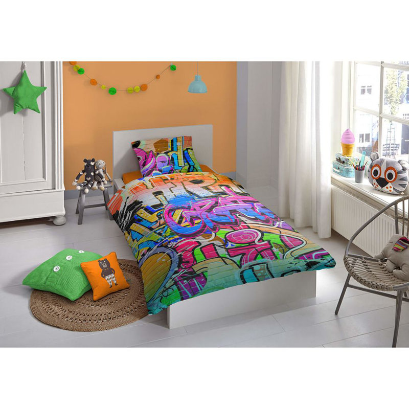 Good Morning Duvet Cover Graffiti Multicolour, Single - 1 Pillowcase (80 x 80 cm)
