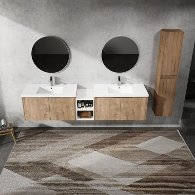 Meuble-lavabo 84 po avec lavabo et armoire d'appoint 84 po, rangement luxueux en résine Luxury Look, look contemporain