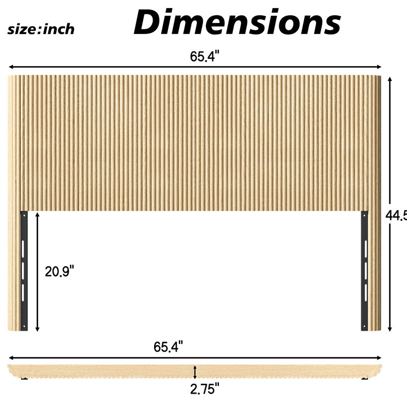 Tête de lit moderne en chêne à grain vertical pour grands lits, caractéristique ondulée arquée, style, installation simple, cadre avec fusion rétro, facile à assembler, haute qualité