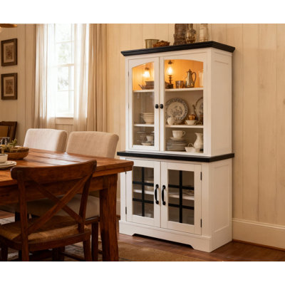 Buffet Cabinet with Storage, Sideboard Buffet with Glass Doors, Built-in Power Outlet, Elegant Top Plate