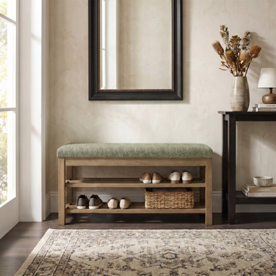Upholstered Storage Bench with 2-Tier Shoe Rack