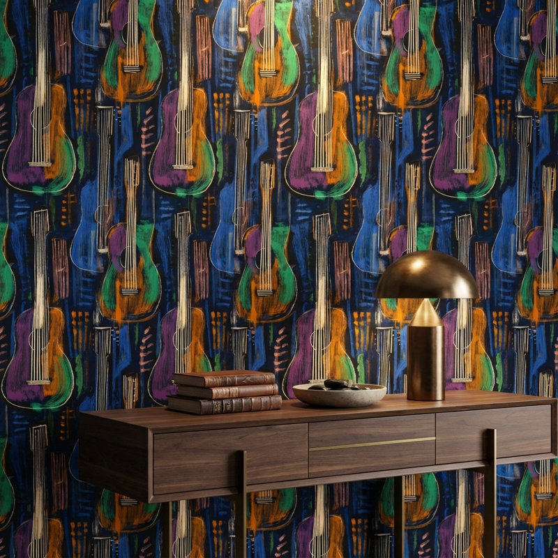 Papier peint musical abstrait mural, décoration murale colorée