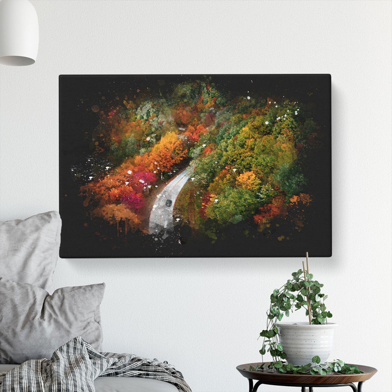 Road Through An Autumn Forest Vol.2 - Wrapped Canvas Painting, 35cm H x 50cm W x 3cm D