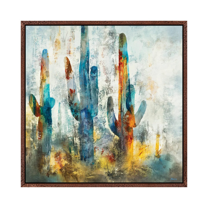 Saguaro Forest by Scott Brems - Print on Canvas, 45.72cm H x 45.72cm W x 3.81cm D, Classic Brown Wood Floater Framed