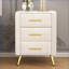 Table de chevet moderne en velours avec 3 tiroirs et plateau marbré - beige