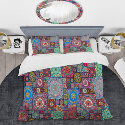 Multicolor Floral Patchwork - Abstract Duvet Cover Set - Microfiber Polyester