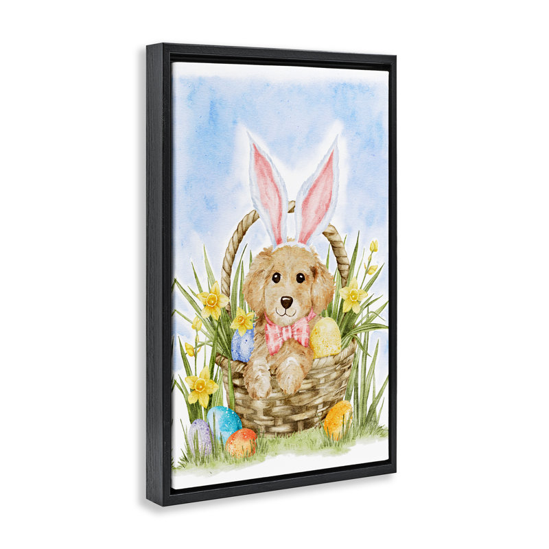 Cadre flottant pour chiot printemps et Pâques, design par Amy Hall, H 25 po x l 17 po, Cadre flottant noir de jais