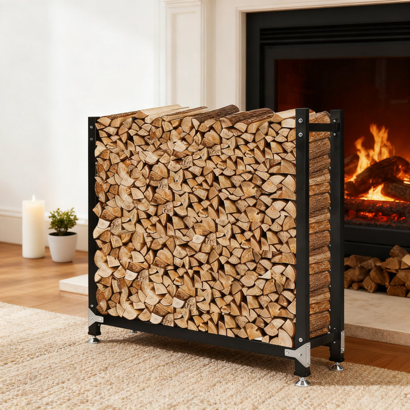 Support à bois de chauffage robuste de 4 pi avec capacité de 3300 lb, cadre en acier renforcé et patins antidérapants réglables pour une utilisation intérieure / extérieure avec foyer