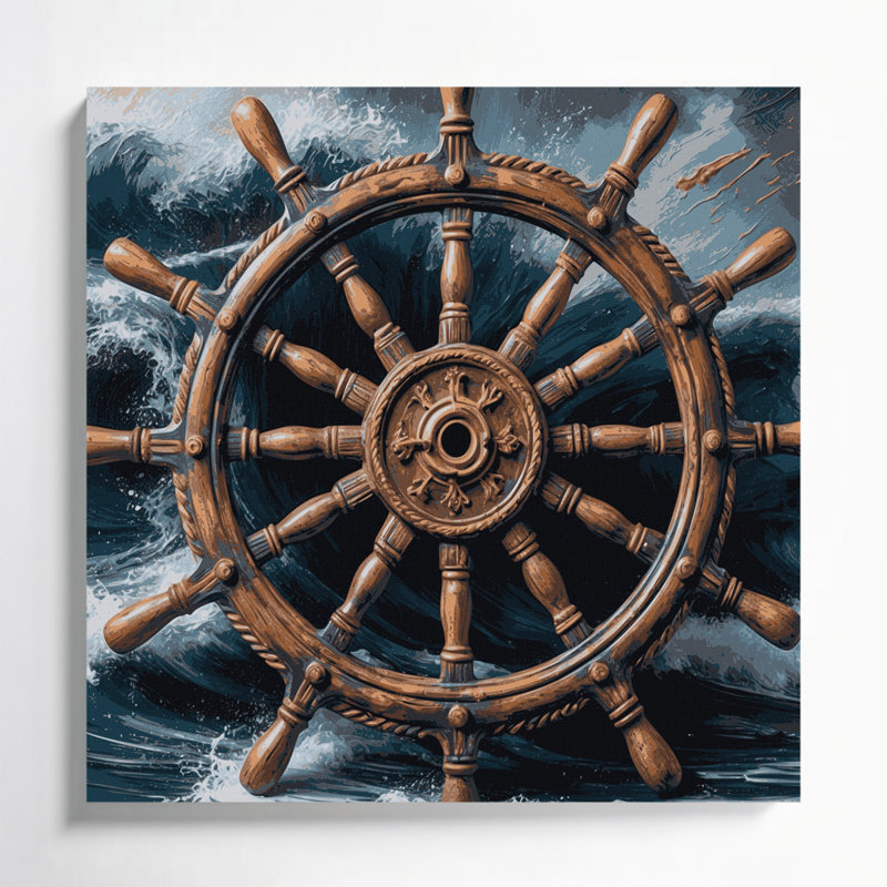 Art mural sur toile roue nautique bleue, H 32 po x l 32 po