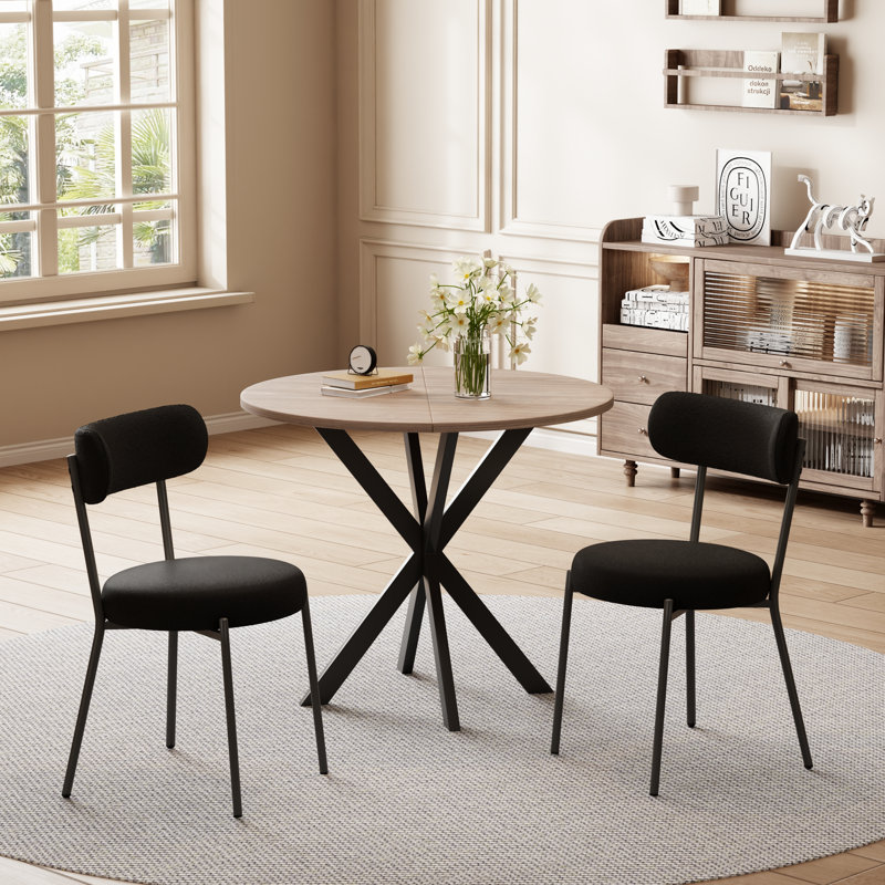 3 Pieces Round Dining Table Set for 2, Black