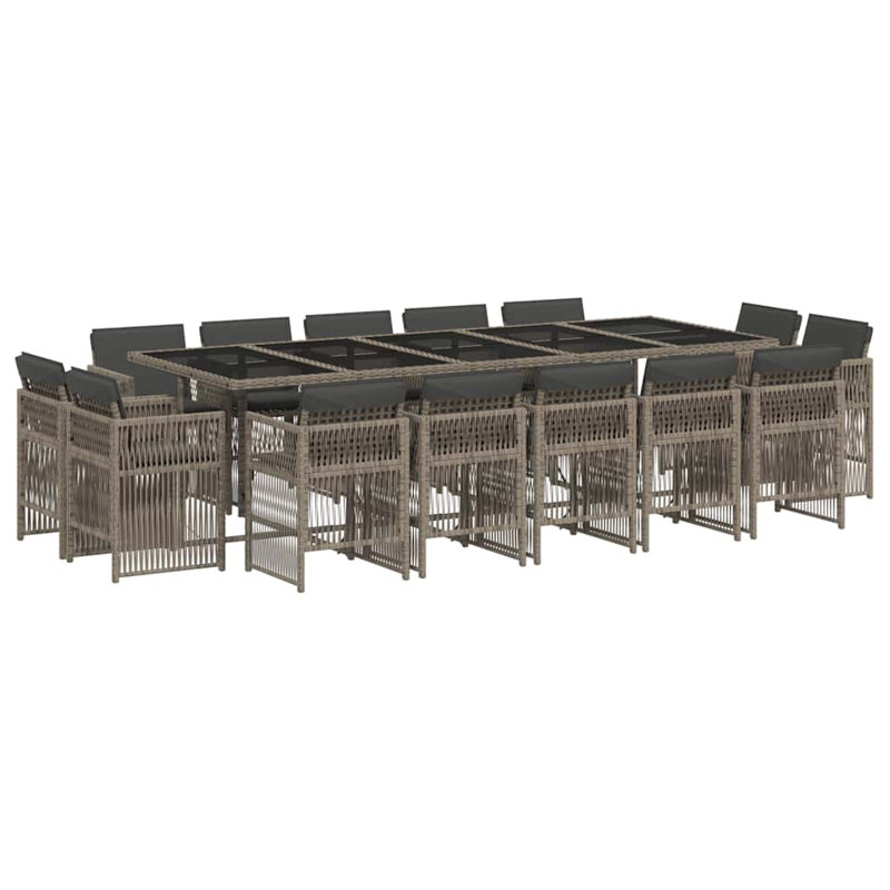 15 Piece Garden Dining Set with Cushions Poly Rattan, 15 Pieces: Table, 14 Chairs, Grey, Grey