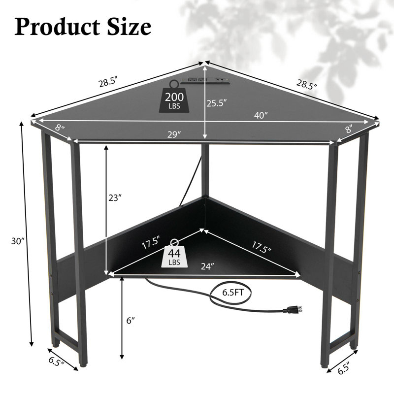 Bureau d'angle avec prises encastrées Montsalas, Noir