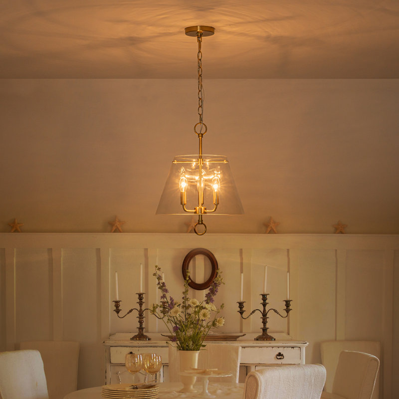 Mini-lustre 3 lumières doré moderne avec abat-jour en verre transparent conique, hauteur réglable de 21,7 po à 98,62 po, compatible avec les plafonds inclinés, base E12, homologué ETL