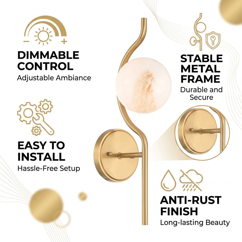 1-Dimmable Globe Wall Sconce, Brushed Gold