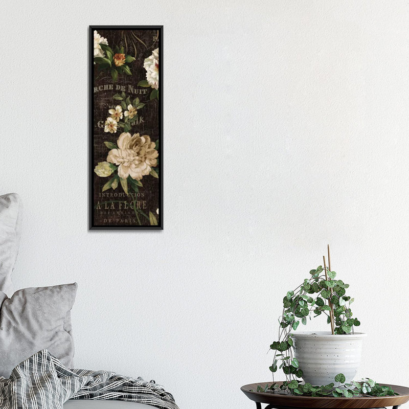 «Fleurs Antique I», reproduction d'impression sur toile tendue, H 36 po x l 12 po x P 1,5 po, Cadre noir