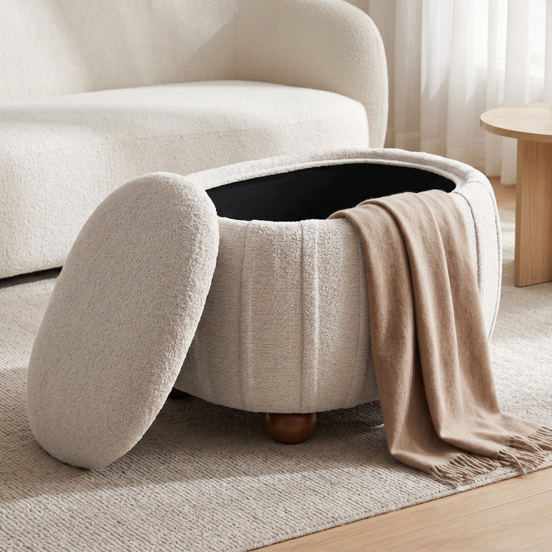 Repose-pieds rond 26,5 po Chenille, Beige