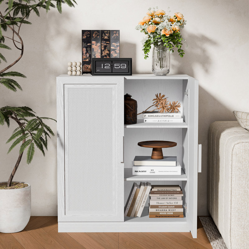Armoire de rangement d'appoint en bois massif, Blanc, H 36 po x l 31 po x P 16 po
