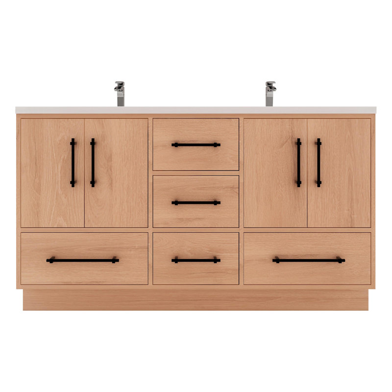 Victoria 59.5'' Red Oak Freestanding Double Vanity with Acrylic Sink