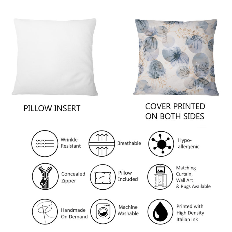 Coussin décoratif rétro à motif de fleurs grungy rétro en bleu et beige