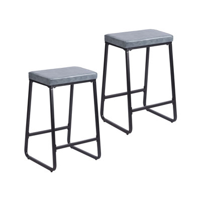 Ensemble de 2 tabourets de bar Ebern Designs Senga, cuir d'unité centrale, pieds en fer