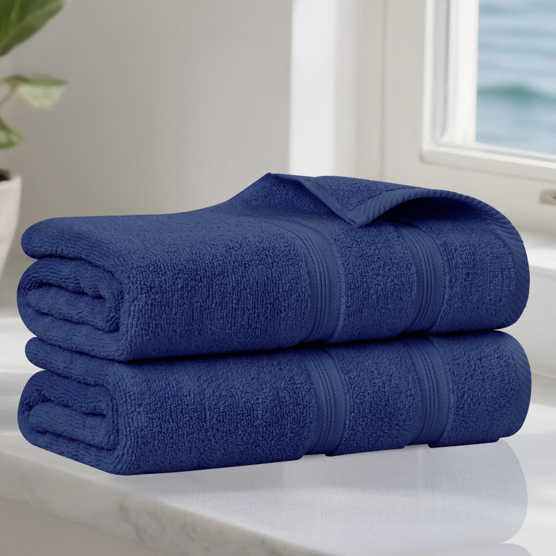 Ensemble de 2 draps de bain en coton Smart Quick-Dry Zero Twist, Marine