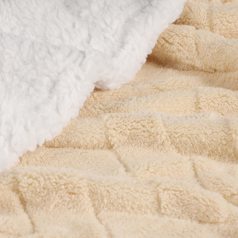 Superior Jacquard Lattice Fleece Plush Sherpa Reversible Blanket Medium Weight Fluffy Bedding, Full/Queen, Cream