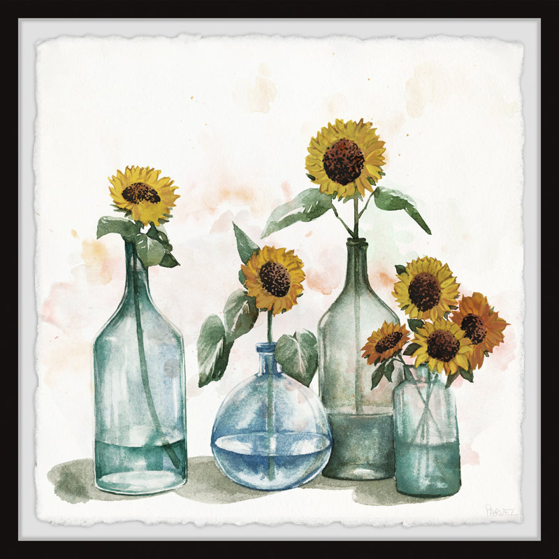 Sunflowers In Blue Vase II by Parvez Taj - Single Picture Frame Painting, 81cm H x 81cm W
