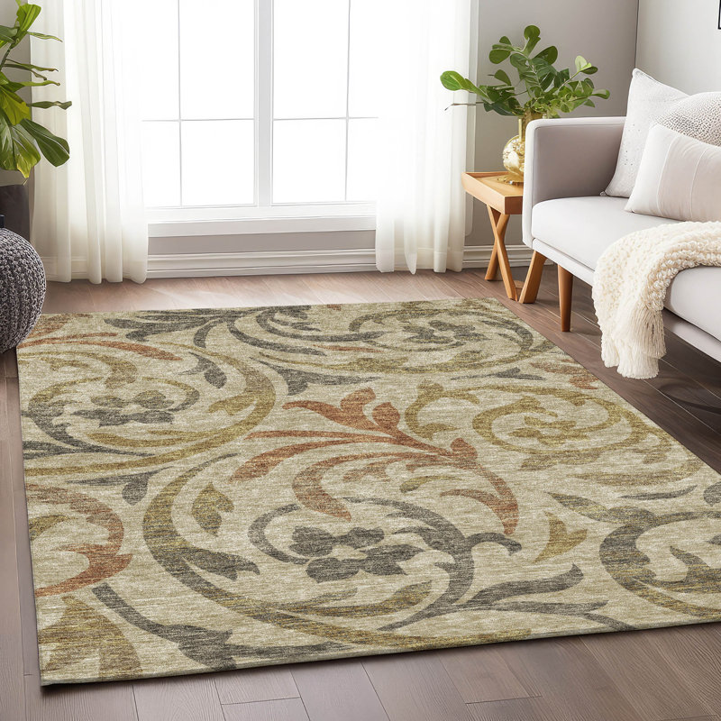 Premium Machine Washable Prisco Beige Rug, Rectangle 5' x 7'6"