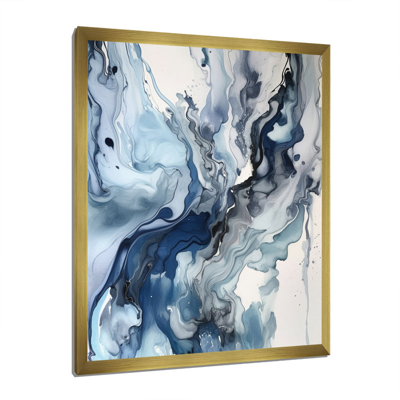 Bleu et gris Elixir éthéré II - art mural abstrait, Doré, H 44 po x l 34 po, Cadre photo unique