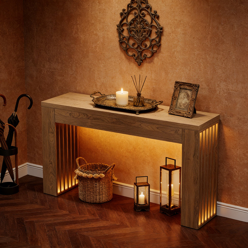 59-Inch Farmhouse Console Table with Vertical Slat Legs for Entryway, Hallway, and Behind Sofa Use.